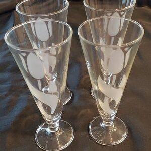 Vintage Pilsner Beer glasses with etched tulip design set of 4